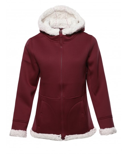 Women's Solid Sherpa Bonded Fleece Hooded Jacket