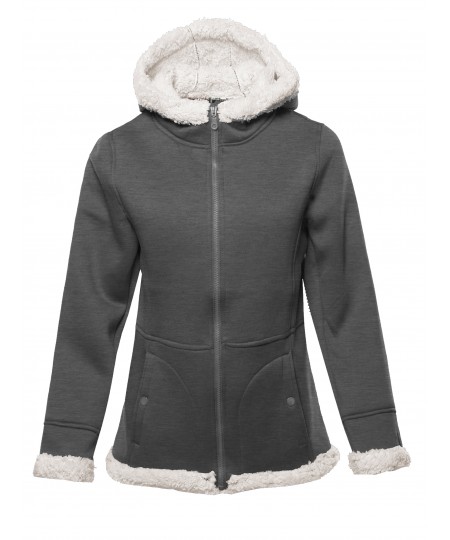 Women's Solid Sherpa Bonded Fleece Hooded Jacket