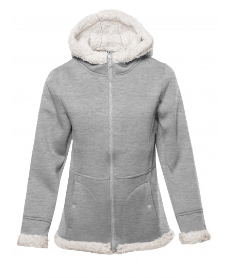 Women's Solid Sherpa Bonded Fleece Hooded Jacket