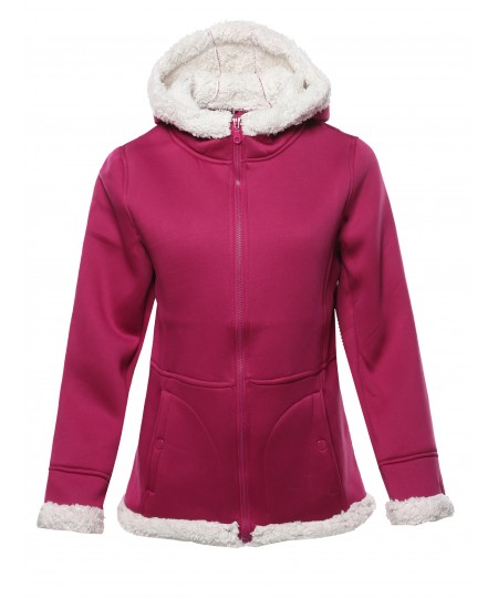 Women's Solid Sherpa Bonded Fleece Hooded Jacket