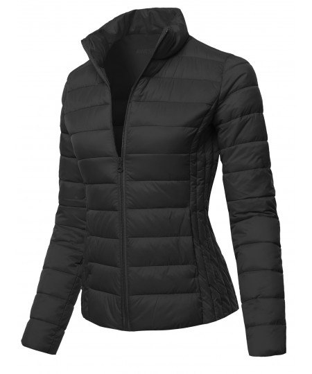 Women's Solid Stand Collar Puffer Jacket