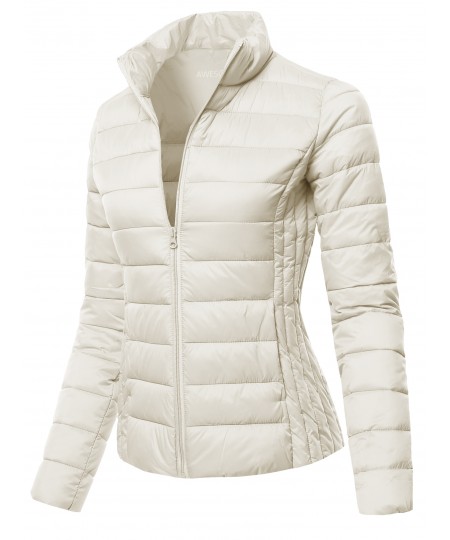 Women's Solid Stand Collar Puffer Jacket