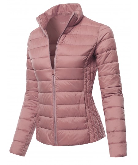 Women's Solid Stand Collar Puffer Jacket