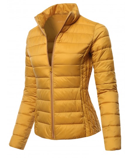 Women's Solid Stand Collar Puffer Jacket