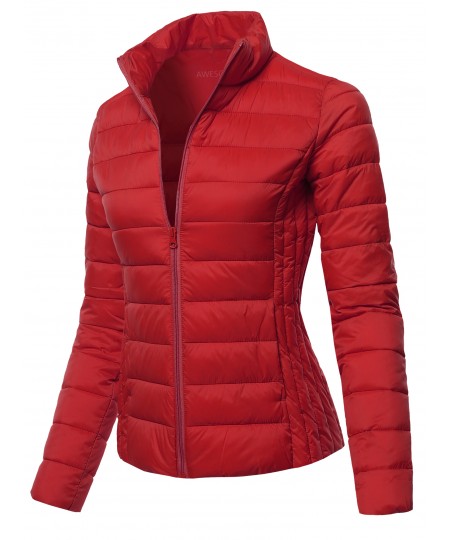 Women's Solid Stand Collar Puffer Jacket