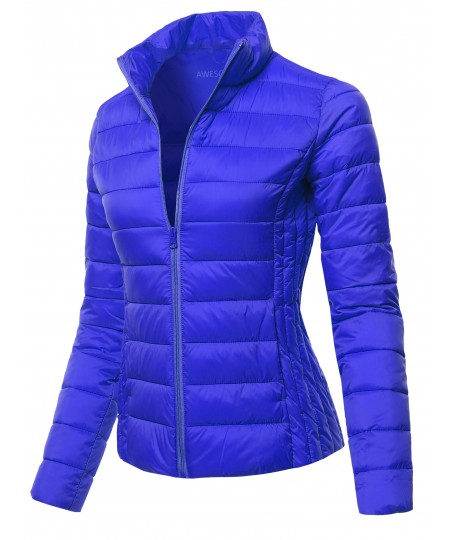 Women's Solid Stand Collar Puffer Jacket