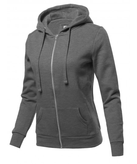 Women's Solid Fleece Full Zip Hoodie