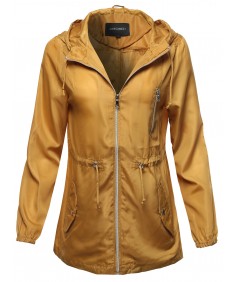 Women's Solid Lightweight Anorak Hooded Windbreaker Jacket