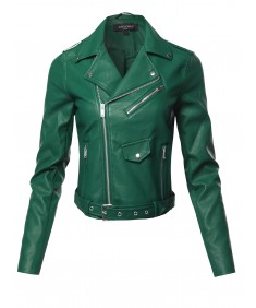 Women's Faux Leather Zip Up Front Biker Jacket