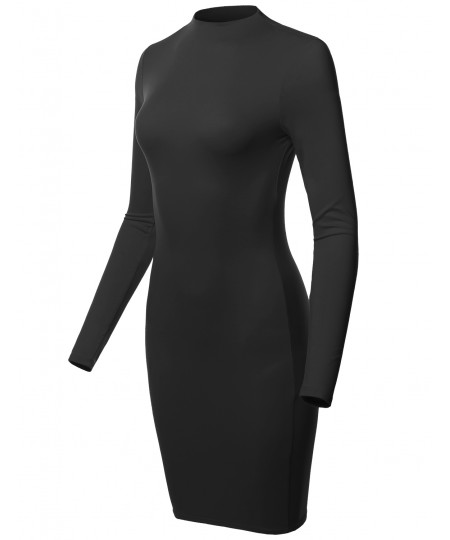 Women's Sexy Long Sleeves High Neck Mini Body-Con Dress - MADE in USA