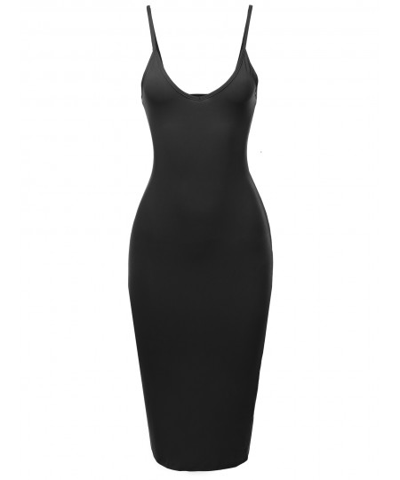 Women's Solid Back Slit Cami Body-Con Dress