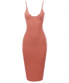 Women's Solid Back Slit Cami Body-Con Dress