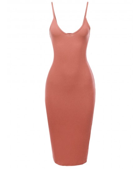 Women's Solid Back Slit Cami Body-Con Dress