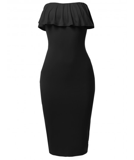 Women's Solid Sexy Ruffled Midi Dress