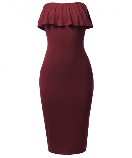 Women's Solid Sexy Ruffled Midi Dress