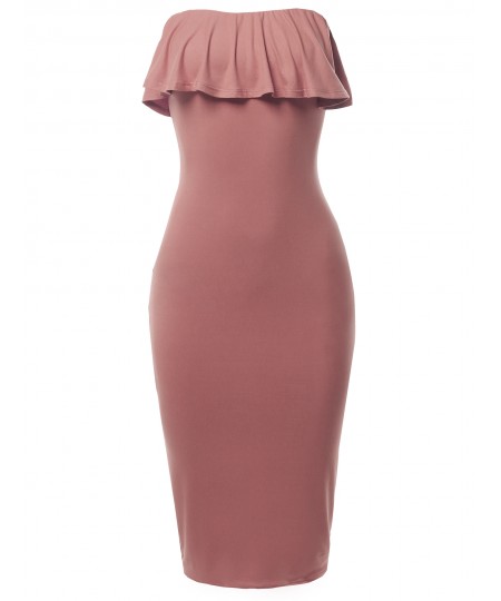 Women's Solid Sexy Ruffled Midi Dress