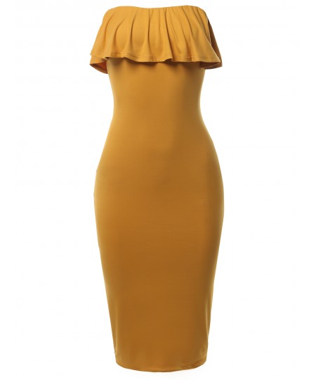 Women's Solid Sexy Ruffled Midi Dress