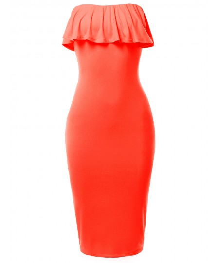 Women's Solid Sexy Ruffled Midi Dress