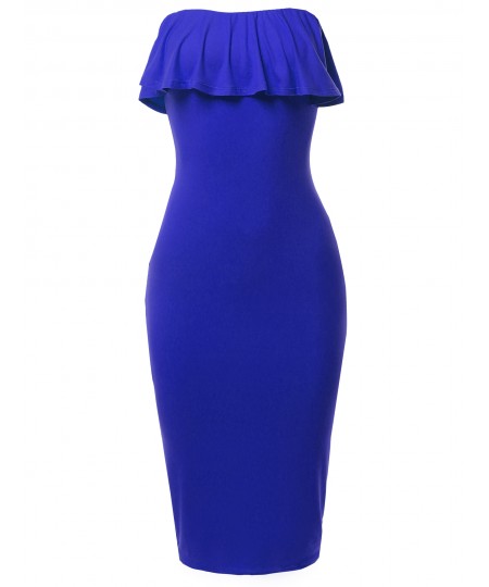 Women's Solid Sexy Ruffled Midi Dress