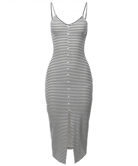 Women's Stripe Sleeveless Stripe Midi Dress