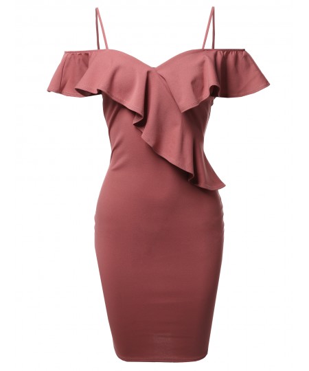 Women's Sexy Off Shoulder Ruffle Accent Midi Dress - Made in USA