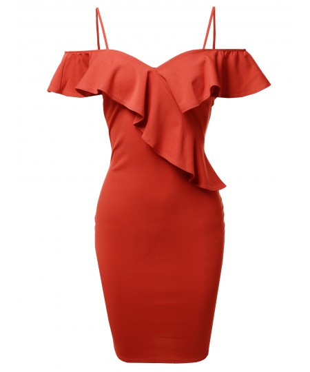 Women's Sexy Off Shoulder Ruffle Accent Midi Dress - Made in USA