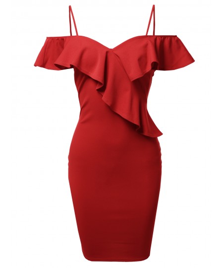 Women's Sexy Off Shoulder Ruffle Accent Midi Dress - Made in USA