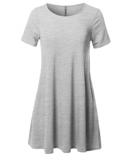 Women's Solid Premium Fabric Round Neck Short Sleeves Dress with Side Pocket 