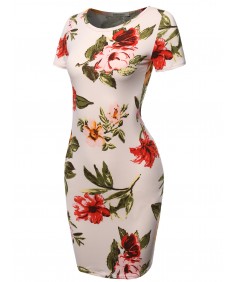 Women's Floral Print Short Sleeves Mini Body Conscious Dress