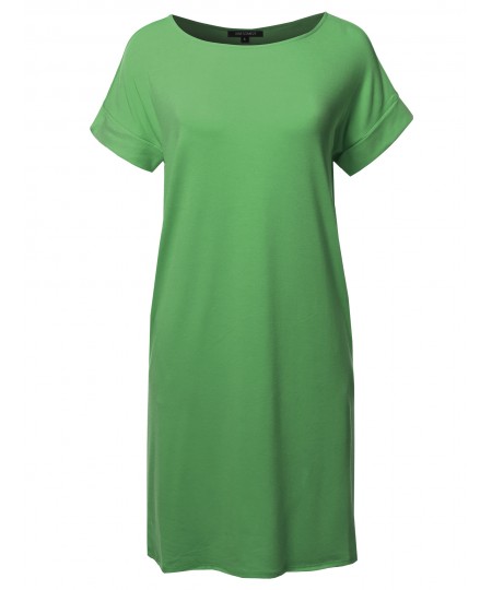 Women's Solid Short Sleeve Stretchy Loose fit Tunic Dress