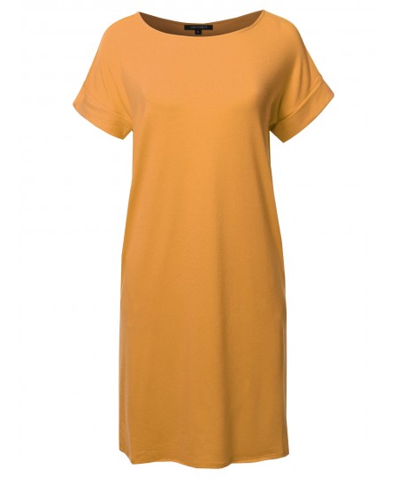 Women's Solid Short Sleeve Stretchy Loose fit Tunic Dress