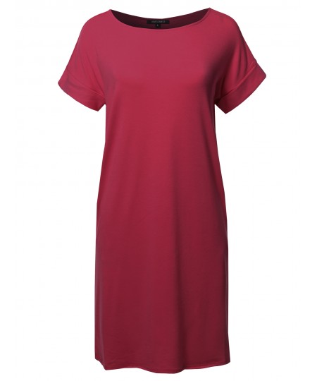 Women's Solid Short Sleeve Stretchy Loose fit Tunic Dress