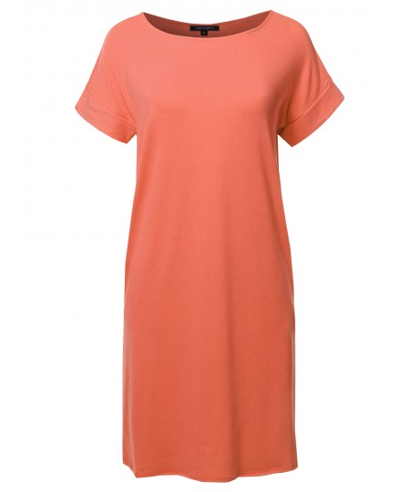 Women's Solid Short Sleeve Stretchy Loose fit Tunic Dress