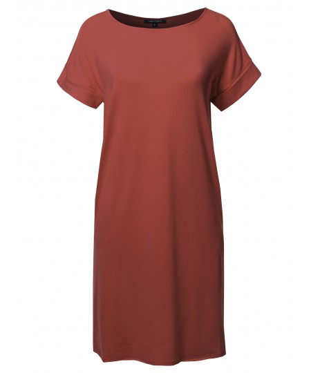 Women's Solid Short Sleeve Stretchy Loose fit Tunic Dress