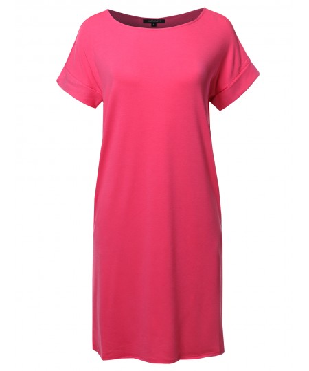 Women's Solid Short Sleeve Stretchy Loose fit Tunic Dress