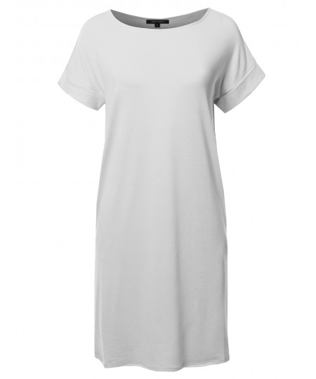 Women's Solid Short Sleeve Stretchy Loose fit Tunic Dress