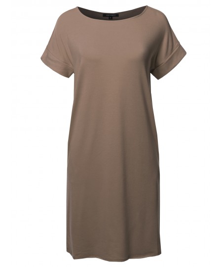 Women's Solid Short Sleeve Stretchy Loose fit Tunic Dress