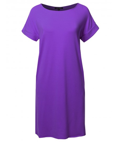 Women's Solid Short Sleeve Stretchy Loose fit Tunic Dress