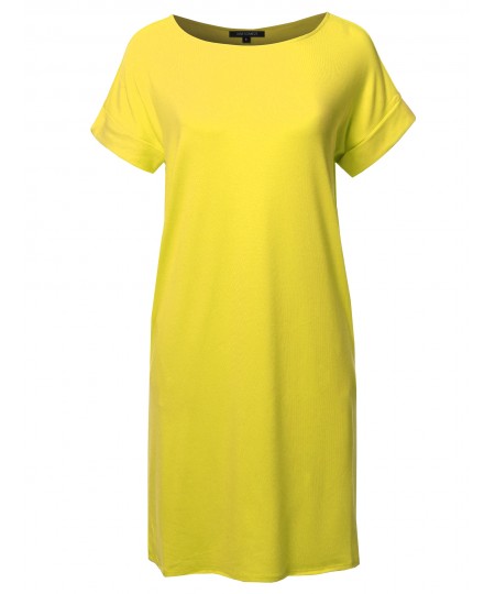 Women's Solid Short Sleeve Stretchy Loose fit Tunic Dress