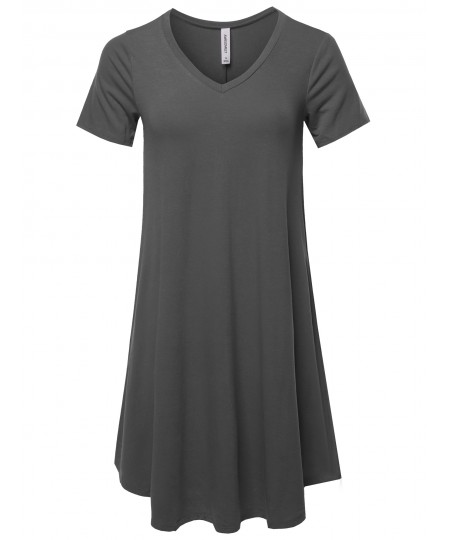 Women's Solid Casual Plain Simple V-neck T-shirt Loose Dress