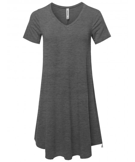 Women's Solid Casual Plain Simple V-neck T-shirt Loose Dress