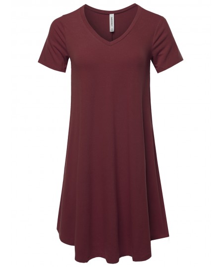 Women's Solid Casual Plain Simple V-neck T-shirt Loose Dress