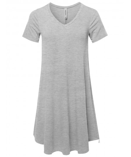 Women's Solid Casual Plain Simple V-neck T-shirt Loose Dress