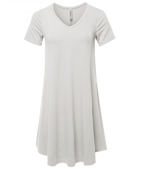 Women's Solid Casual Plain Simple V-neck T-shirt Loose Dress