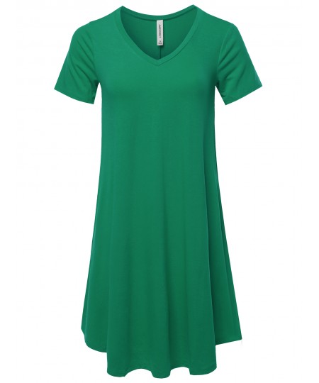 Women's Solid Casual Plain Simple V-neck T-shirt Loose Dress