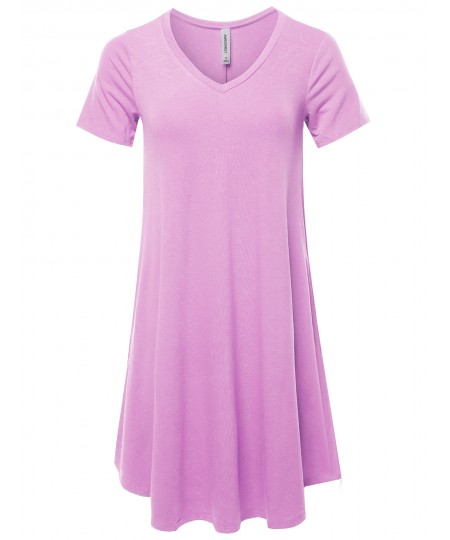 Women's Solid Casual Plain Simple V-neck T-shirt Loose Dress