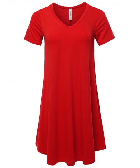 Women's Solid Casual Plain Simple V-neck T-shirt Loose Dress