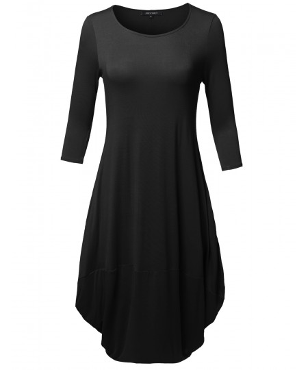 Women's Casual 3/4 Sleeve Bubble Midi Dress with Pocket Made in USA