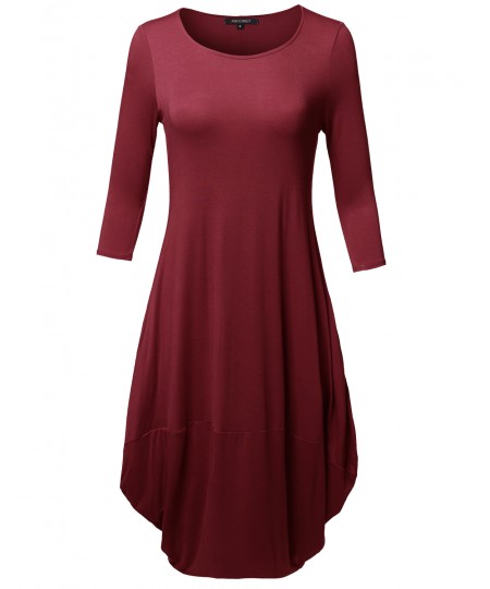 Women's Casual 3/4 Sleeve Bubble Midi Dress with Pocket Made in USA