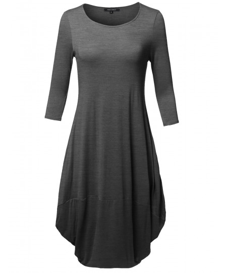 Women's Casual 3/4 Sleeve Bubble Midi Dress with Pocket Made in USA